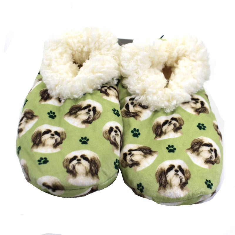 Comfies نعال شih Tzu تان فائقة النعومة - E&S Pets - هدايا شih Tzu - نعال منزلية مريحة - قاعدة غير قابلة للانزلاق - مقاس واحد يناسب معظم الأحجام - نعال شيربا - هدايا لعشاق الحيوانات الأليفة للرجال والنساء - Image 1
